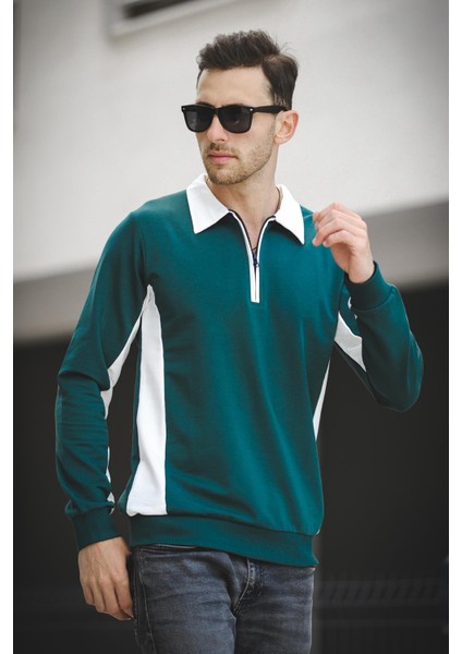 Shibu Parçalı Yarım Fermuarlı Yakalı Erkek Sweatshirt