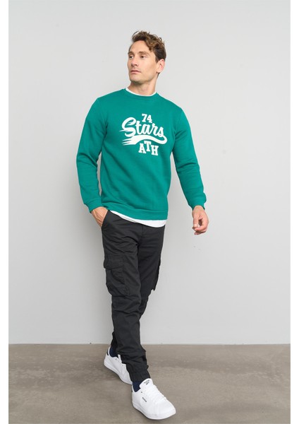 Çetinkaya Mentality 3476 Bisiklet Yaka 3 Iplik Şardonlu Zümrüt Sweatshirt