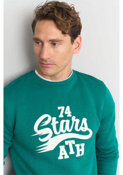 Çetinkaya Mentality 3476 Bisiklet Yaka 3 Iplik Şardonlu Zümrüt Sweatshirt