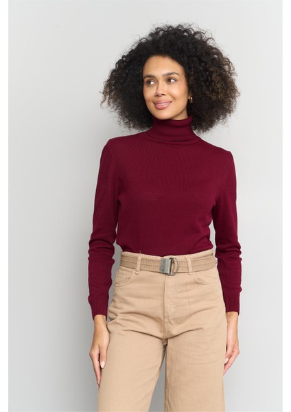Çetinkaya Miyamira 2276 Bayan Balıkçı Yaka Bordo Triko