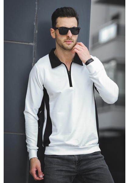 Shibu Parçalı Yarım Fermuarlı Yakalı Erkek Sweatshirt
