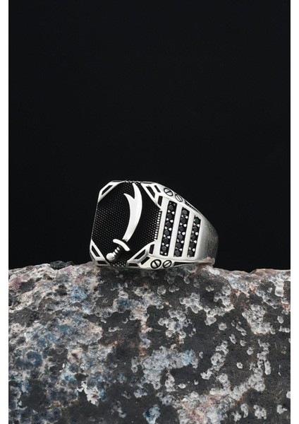 Gümüş Hz. Ali Zülfikar Kılıcı Mikro Taş Süslemeli 925 Ayar Gümüş Erkek Yüzüğü 901222 modelleri