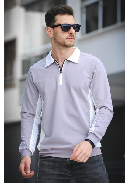 Shibu Parçalı Yarım Fermuarlı Yakalı Erkek Sweatshirt