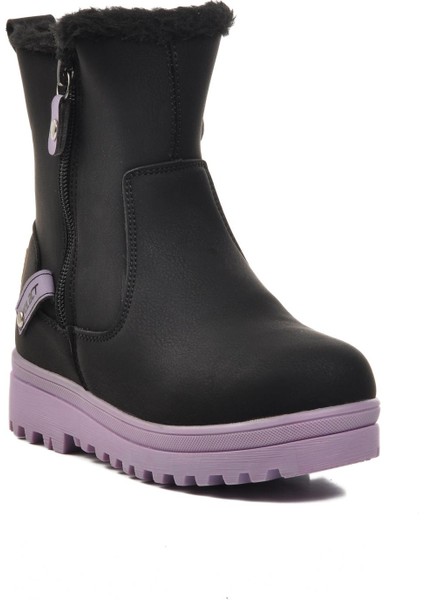 23003-F Siyah-Lila Içi Kürklü Çocuk Bot