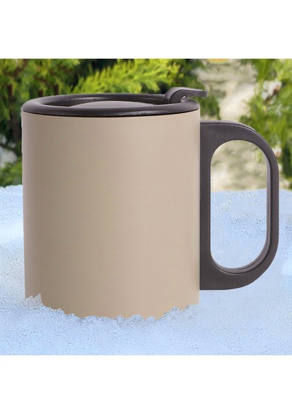 Bej Çift Katmanlı 304 Paslanmaz Çelik Kulplu 300ML Küçük Termos Bardak Çay Kahve Termosu Travel Mug Kupa