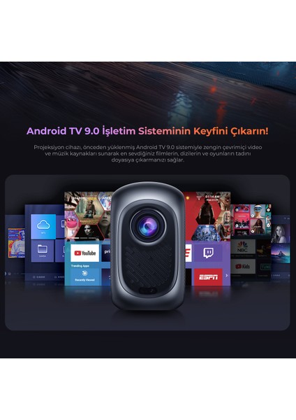 PJ215 Pro Smart Projeksiyon Cihazı Android Tv 9.0 - (4k Desteği Netflix Youtube, Exxen)