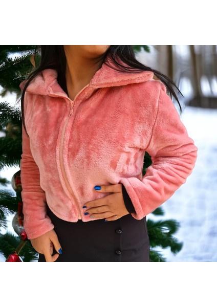 Fermuarlı Dik Yaka Oversize Peluş Ceket Hırka fiyatları