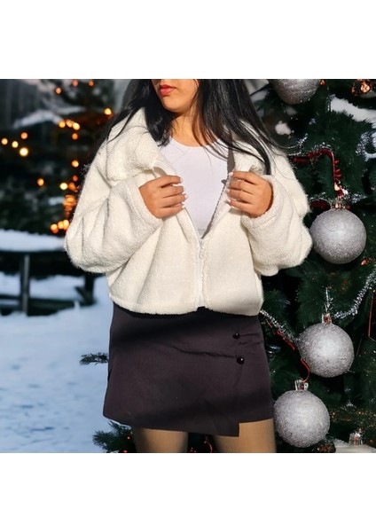 Fermuarlı Dik Yaka Oversize Peluş Ceket Hırka fiyatları