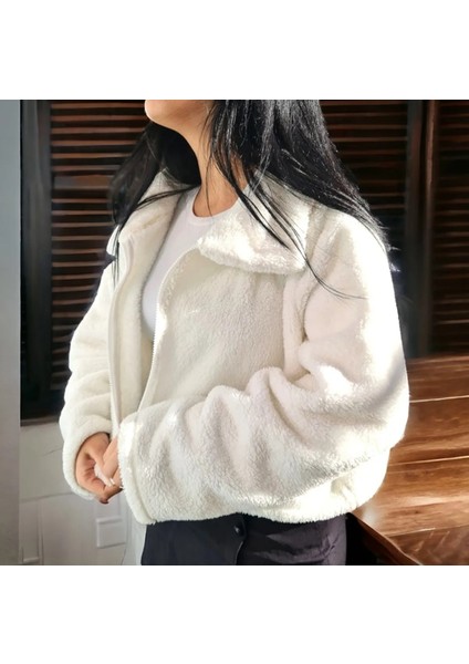 Fermuarlı Dik Yaka Oversize Peluş Ceket Hırka fırsatları