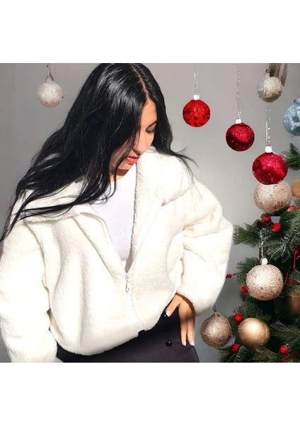 Fermuarlı Dik Yaka Oversize Peluş Ceket Hırka indirimleri