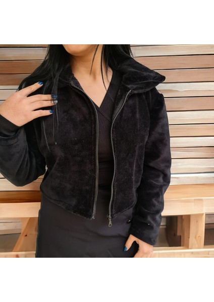 Fermuarlı Dik Yaka Oversize Peluş Ceket Hırka fiyatları