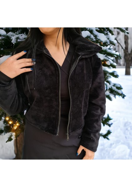 Fermuarlı Dik Yaka Oversize Peluş Ceket Hırka modelleri