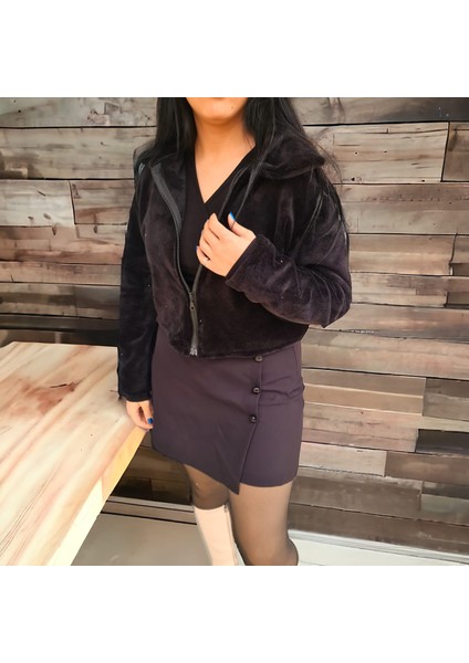 Fermuarlı Dik Yaka Oversize Peluş Ceket Hırka fırsatları