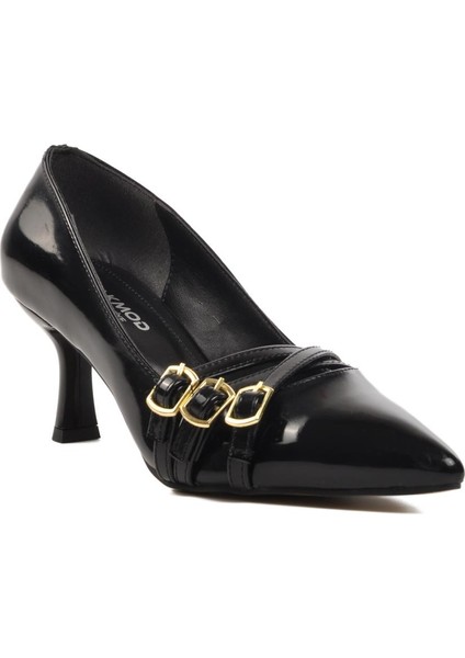458296 Siyah Rugan Ince Topuklu Kadın Abiye Ayakkabı