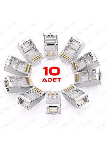 RJ45 Cat6 Metal Jack Konnektör Ethernet Uç 10’lu Paket