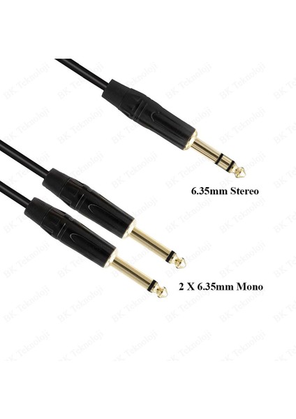 BK Teknoloji 6.35MM 1/4 Trs Stereo To 2X6.35MM Ts Mono Y Splitter Kablo - 1.5 Metre