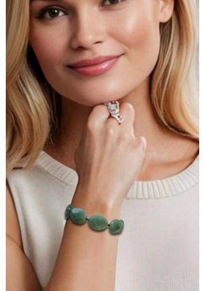 Oval Kesim Doğal Aventurin Bileklik Makrome Ayarlı 525-1 fiyatları