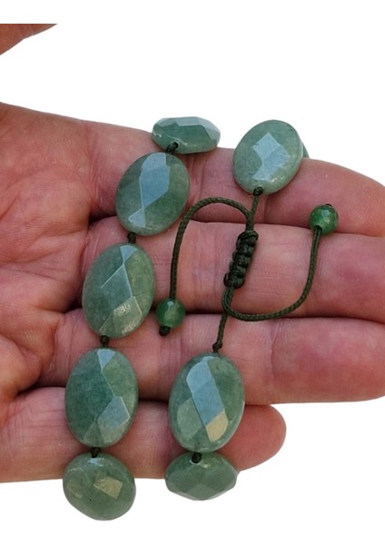 Oval Kesim Doğal Aventurin Bileklik Makrome Ayarlı 525-1 modelleri