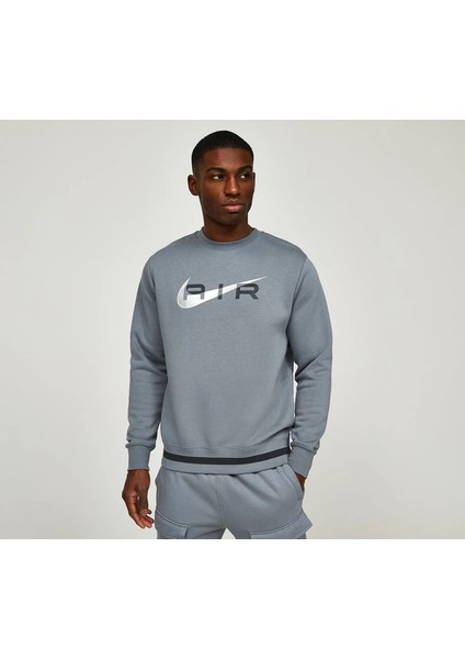 FN7692 Nike Sportswear Swoosh Air Graphic Fleece Crew-Neck Erkek Gri Spor Polarlı Sweatshirt