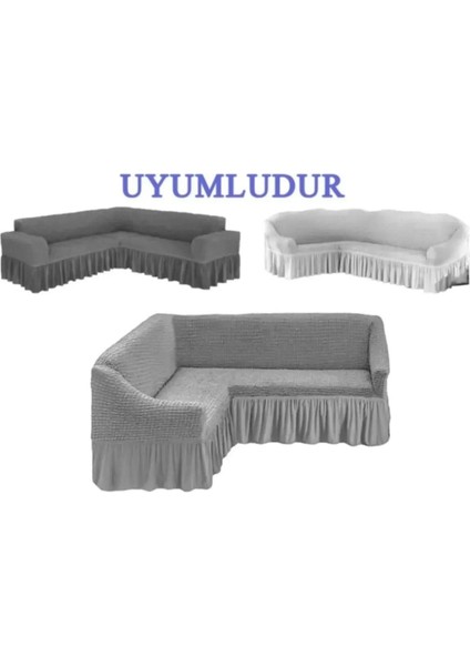Bürümcük Kumaş, Etekli L Köşe Koltuk Örtüsü. 1 Adet Esnek, Lastikli, Süngerli L Koltuk Kılıfı