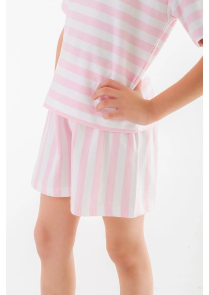 Pink Dream Pembe ve Beyaz Çizgili %100 Pamuk Lastikli Bel Çocuk Şort fiyatları
