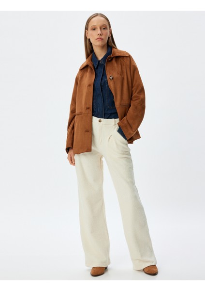 Tüvit Pantolon Bol Paça Yüksek Bel Pileli Düğmeli Cep Detaylı fiyatları