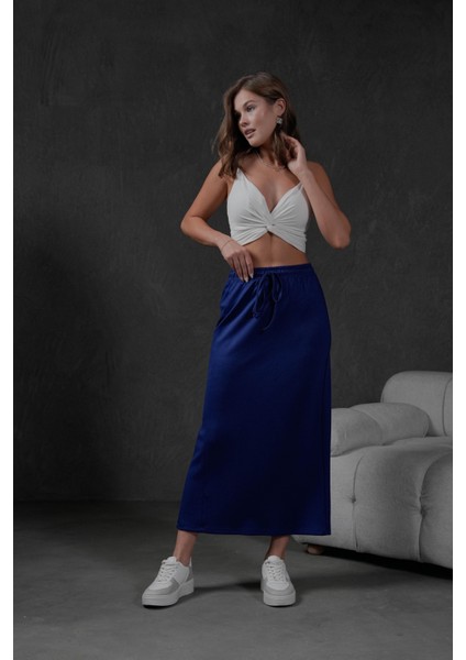 Indigo Örme Modal Beli Lastikli Yırtmaçlı Uzun Kadın Etek 28035 modelleri