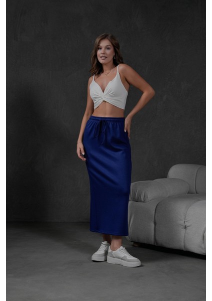 Indigo Örme Modal Beli Lastikli Yırtmaçlı Uzun Kadın Etek 28035 fırsatları
