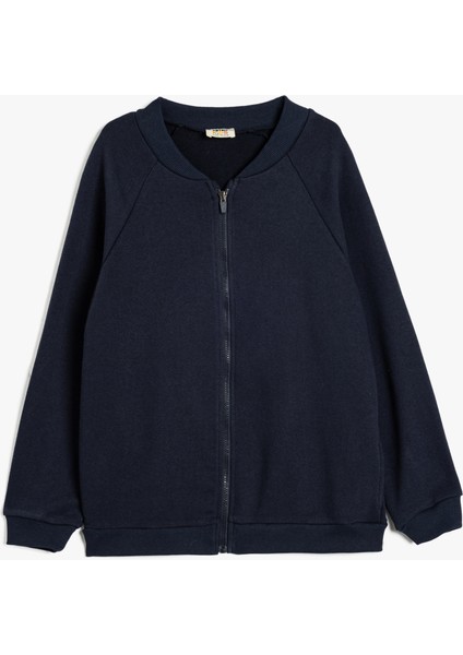 Fermuarlı Sweatshirt V Yaka Uzun Kollu