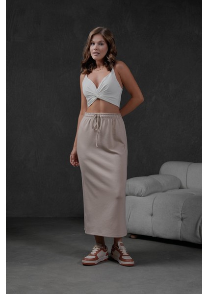 Taş Örme Modal Beli Lastikli Yırtmaçlı Uzun Kadın Etek 28035 fırsatları