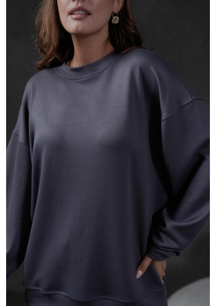 Antrasit Örme Modal Oversize Kadın Sweatshirt 28037