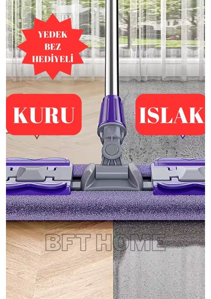 Yedek Bezli Mandallı Mikrofiber Temizlik Mop Seti, Mor veya Yeşil renk seçenekleri