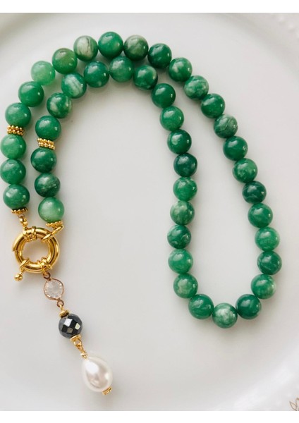 Yeşil Akik Doğal Taş Tasarım Kolye modelleri