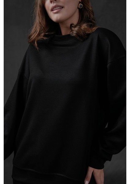 Siyah Örme Modal Oversize Kadın Sweatshirt 28037 fiyatları