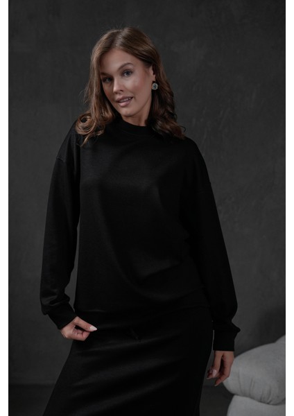 Siyah Örme Modal Oversize Kadın Sweatshirt 28037 indirimleri