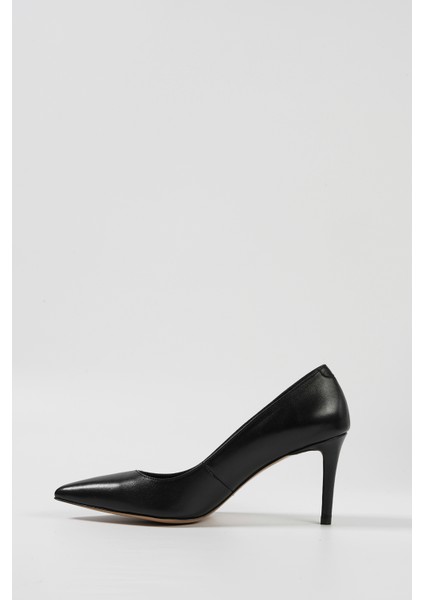 Siyah Deri Kadın Stiletto Ayakkabı