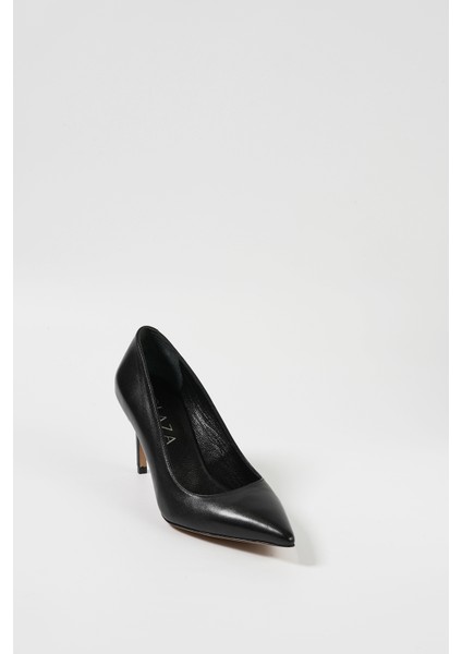 Siyah Deri Kadın Stiletto Ayakkabı