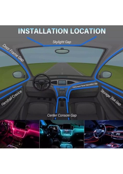 Araç Içi App Kontrollü Rgb Atmosfer Ambiyans Led Neon Lamba 5 Parça 6 Metre fiyatları