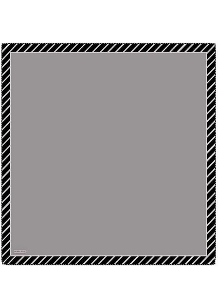 Koyu Gri Çizgi Desen Twill Ipek Eşarp