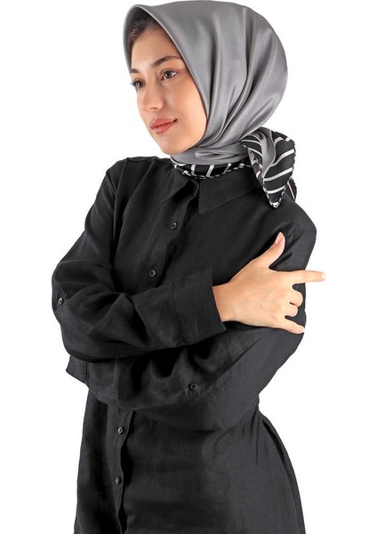 Koyu Gri Çizgi Desen Twill Ipek Eşarp fiyatları