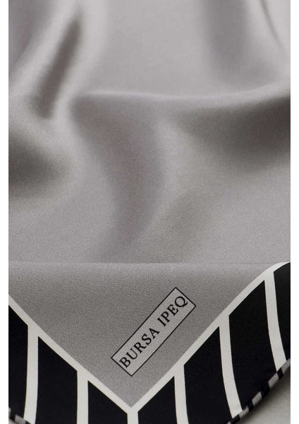 Koyu Gri Çizgi Desen Twill Ipek Eşarp modelleri