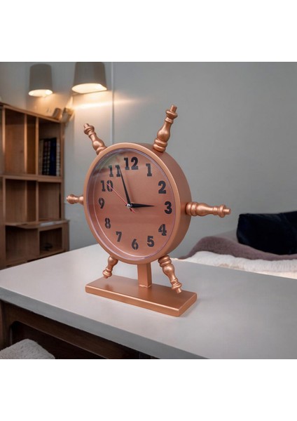 Bakır Renkli Ahşap Gemici Dümen Ofis Salon Masa Saati Çap 37*37 cm fiyatları
