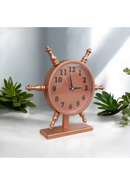Bakır Renkli Ahşap Gemici Dümen Ofis Salon Masa Saati Çap 37*37 cm fırsatları