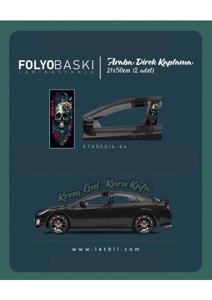 Araba Etiketleri, Tuning Kaplama, Direk Folyosu - Krem Gül, Kuru Kafa fiyatları