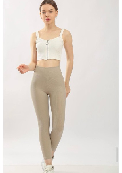 Kadın Yüksek Bel Şardonlu Incelten Toparlayıcı Fitilli Tayt 1055