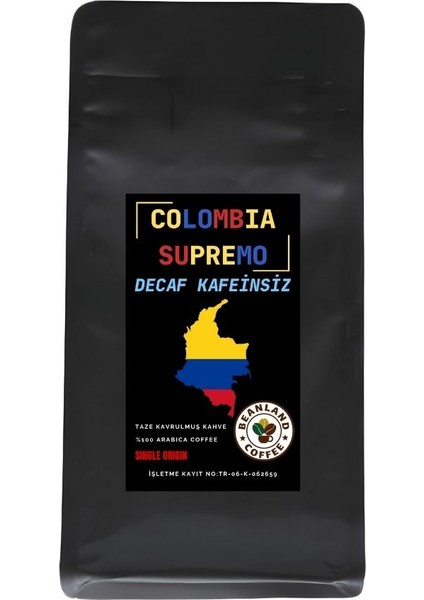 Decaf (Kafeinsiz) Colombia Supremo 250 G