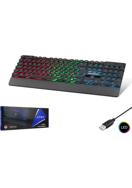 HDX2604 Türkçe-Q Fn Multimedia Gökkuşağı Ledli 1.40MT USB Kablolu Oyuncu Klavyesi - Siyah