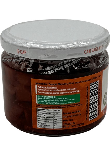 Papaya Reçeli (Elma Konsantreli) 330 G fiyatları