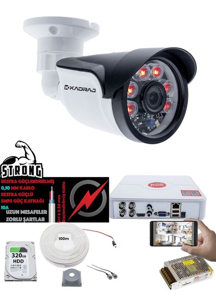 1 Kameralı Set - 5mp Sony Seculensli 1080P Full Hd Ahd 6 Atom Led Gece Görüşlü IP66 Plastik Kasa