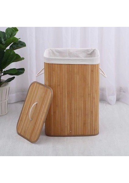 Kapaklı El Yapımı Dekoratif Modern Doğal Ahşap Bambu Banyo Kirli Çamaşır Sepeti 40 X 30 X 60 Cm fırsatları